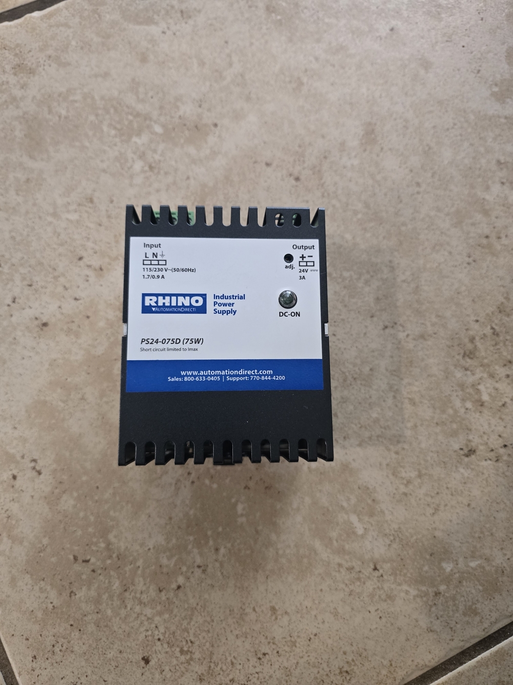 Rhino Industrial Power Supply PS24-075D (75W) - Black & White with Blue Accent